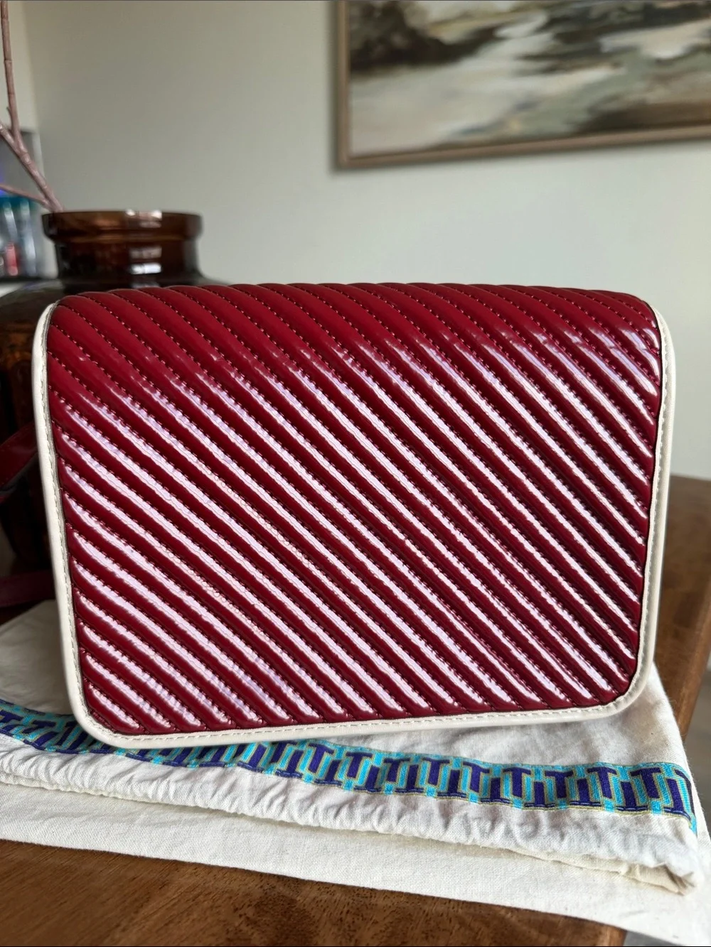 Tory Burch Robinson Patent Quilted Convertible Shoulder Bag- Authentic